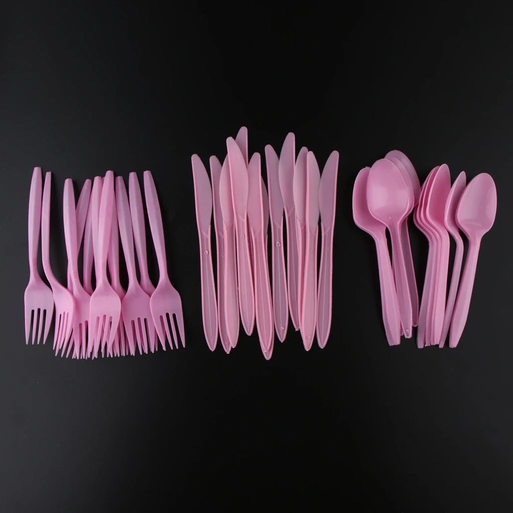 36 Pieces Unicorn Disposable Party Tableware Set Pink Plastic Forks Spoons Knifes for Birthday Party BBQ Supplies