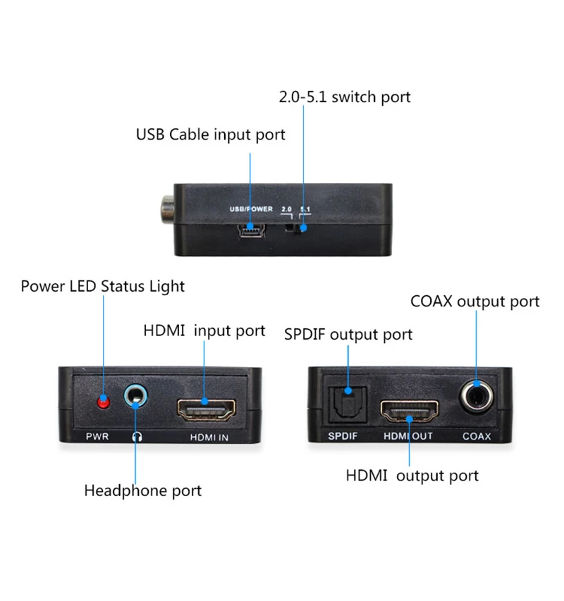 HDMI Splitter with 2CH 5 1CH SPDIF COAXIAL Audio Extractor Converter Audio Splitter for XBOX PS4 Headphone