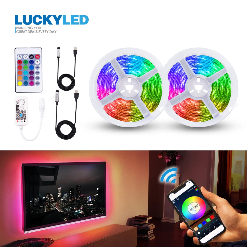 LUCKY светодиодный 5 в светодиодный USB 2835 SMD Гибкая RGB лента светодиодный wifi светодиодный светильник подсветка ТВ с дистанционным управлением 24 клавиши 3 кнопки