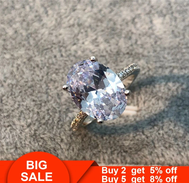 Кольцо для влюбленных в пасьянс, 925 пробы, серебро, овальный, 5ct, кубический цирконий, вечерние, обручальные кольца для женщин, обручальные ювелирные изделия на палец