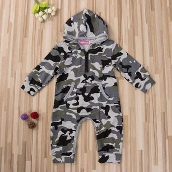 

0-24M Infant Baby Boy Hooded Camouflage Romper Newborn Baby Camo Long Sleeve Romper Warm Spring Autumn Jumpsuit Outfit Boys