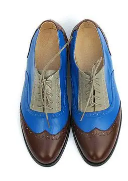 Red brown blue Модные Туфли-оксфорды в британском стиле из натуральной кожи желтого цвета на шнуровке; большие размеры; женская обувь для отдыха на выбор - Цвет: Red brown blue
