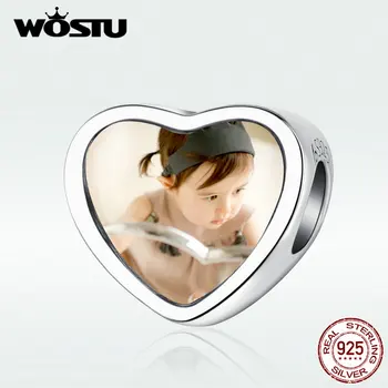 

WOSTU DIY Photo Heart Beads Real 925 Sterling Silver Charms Fit Bracelets Pendant Customized Gift Wedding Jewelry Making BNC103