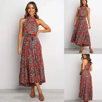 

2020 Europe and America Autumn Dresses Best Sellers O-Neck Print Dresse