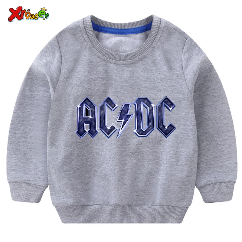 Свитера для маленьких мальчиков; Осенняя модная детская толстовка ACDC; белый Хлопковый пуловер для маленьких девочек; милый детский топ с длинными рукавами
