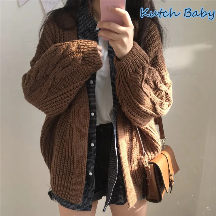 Kutch baby, свободный Женский вязаный кардиган, большой рукав-фонарик, вязаная крючком рубашка, осенне-зимний женский вязаный кардиган, пальто
