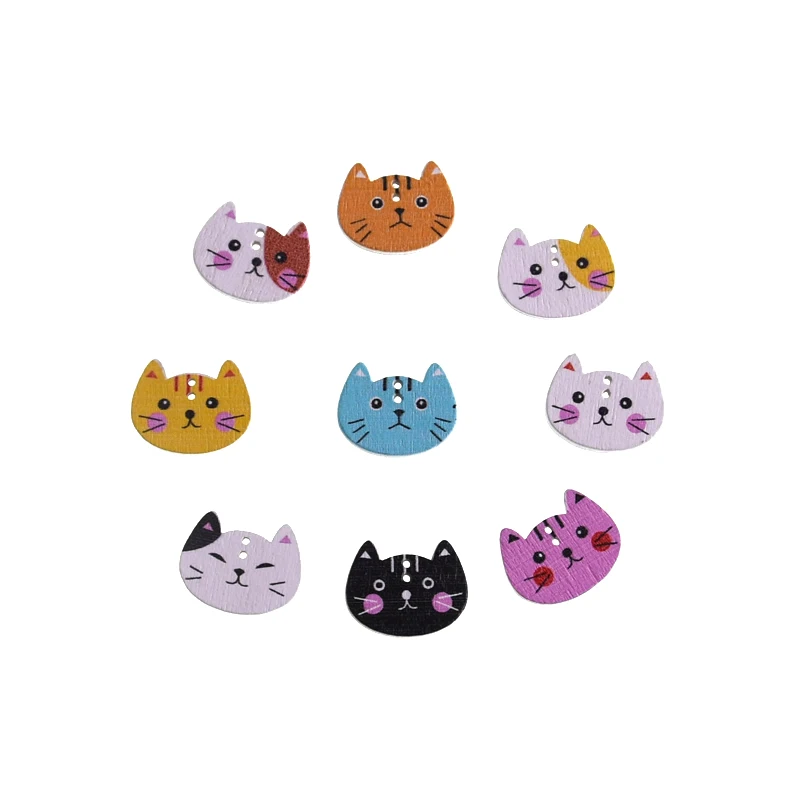 Moustache cat Muilt деревянные пуговицы для шитья с животными, скрапбукинг, ремесло, одежда для рукоделия, поставка, 2 отверстия, цвет в случайном порядке, 5-30 мм, новинка, 50 шт - Цвет: Moustache cat