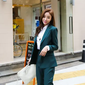 

Work Pant Suits OL 2 Piece Set for Women Business Interview Suit Set Uniform Slim Blazer and Pencil Pants Office Lady Pant Suit