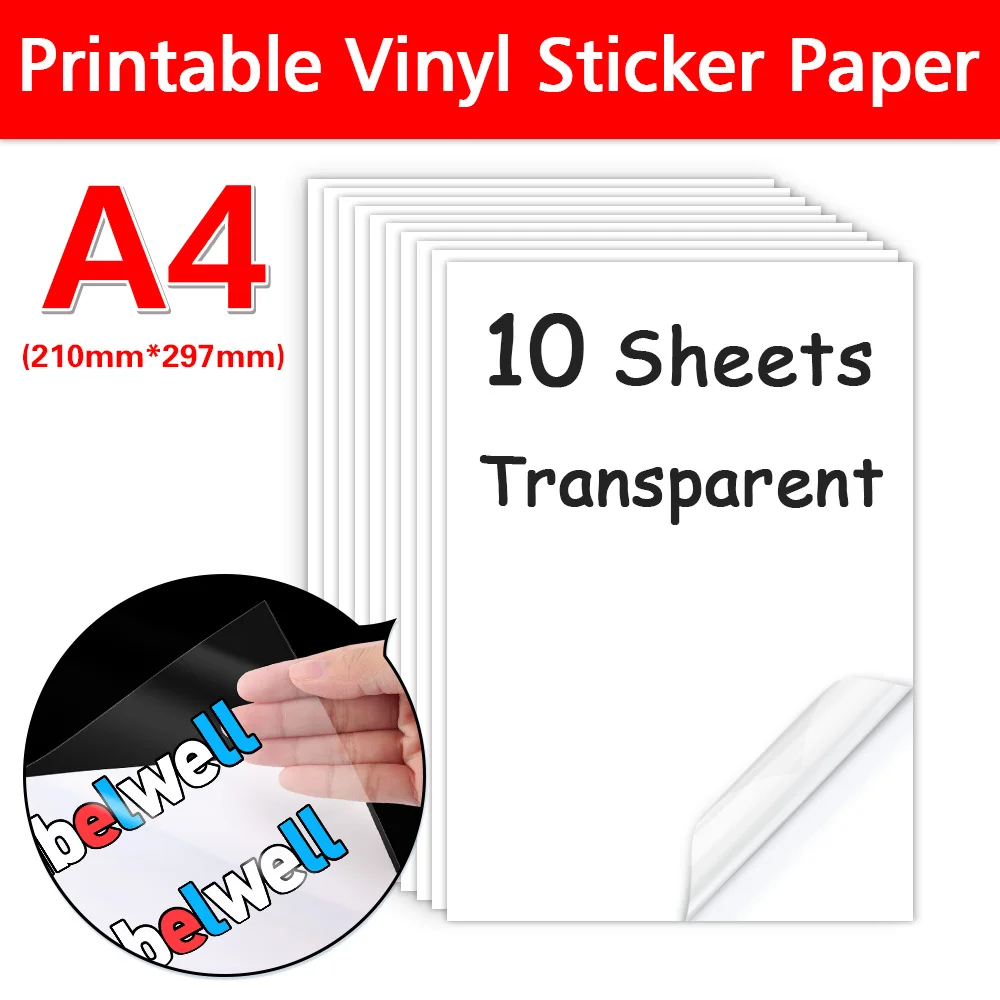 Papier autocollant en vinyle transparent imprimable, papier de copie  auto-adhésif, imperméable, A4, imprimante à jet d'encre, bricolage,  artisanat attro, 10 feuilles