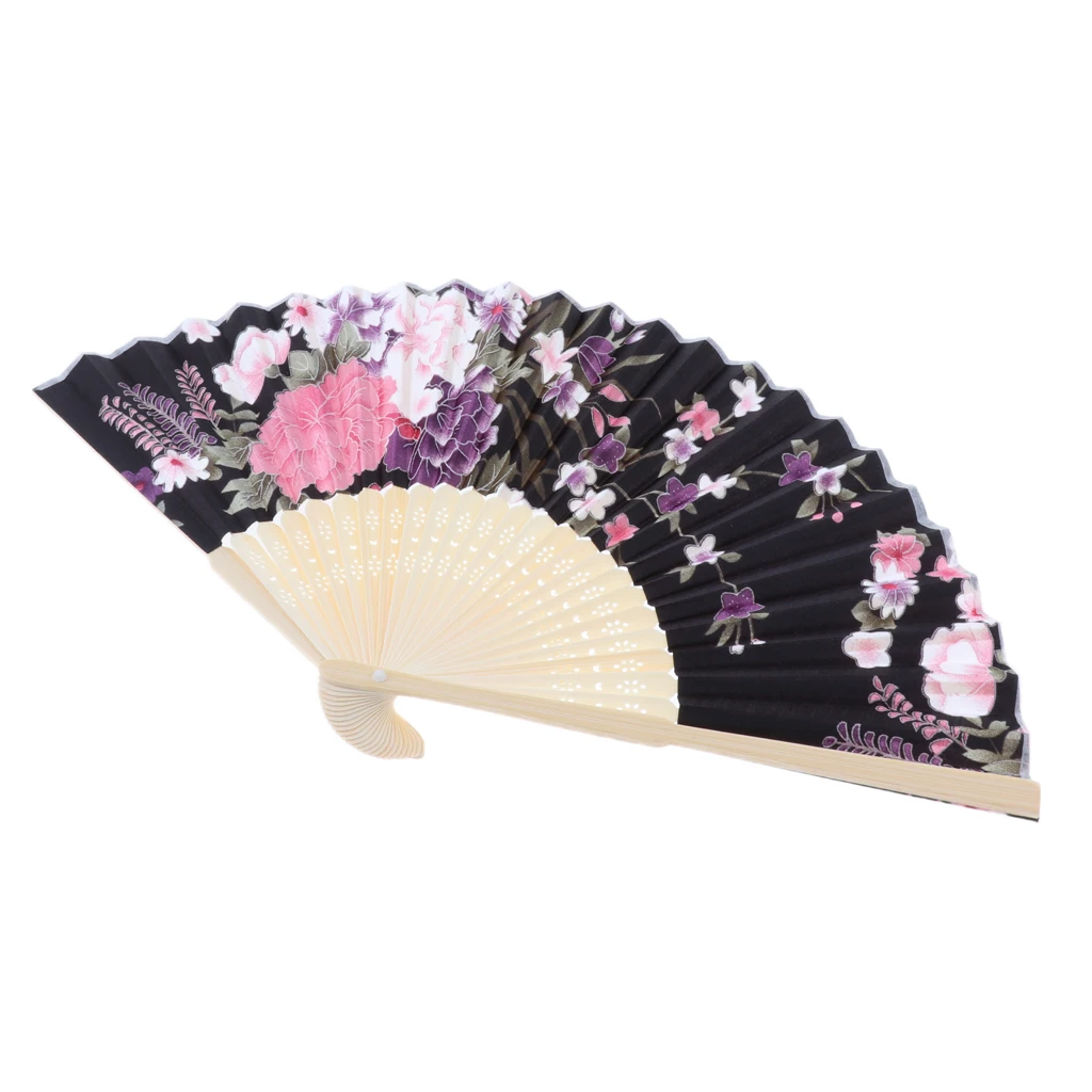 8.27inch(21cm) Sakura Floral Folding Hand Fan Vintage Handheld Silk Folding Fan for Wedding Dancing Party