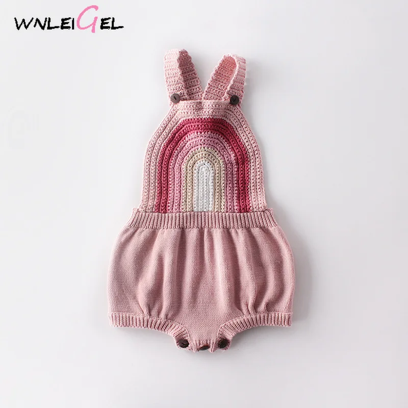 WLG baby/весенние осенние брюки-ромперы для маленьких мальчиков и девочек, комбинезон в радужную полоску белого и розового цветов, милая повседневная одежда для малышей от 6 до 18 месяцев