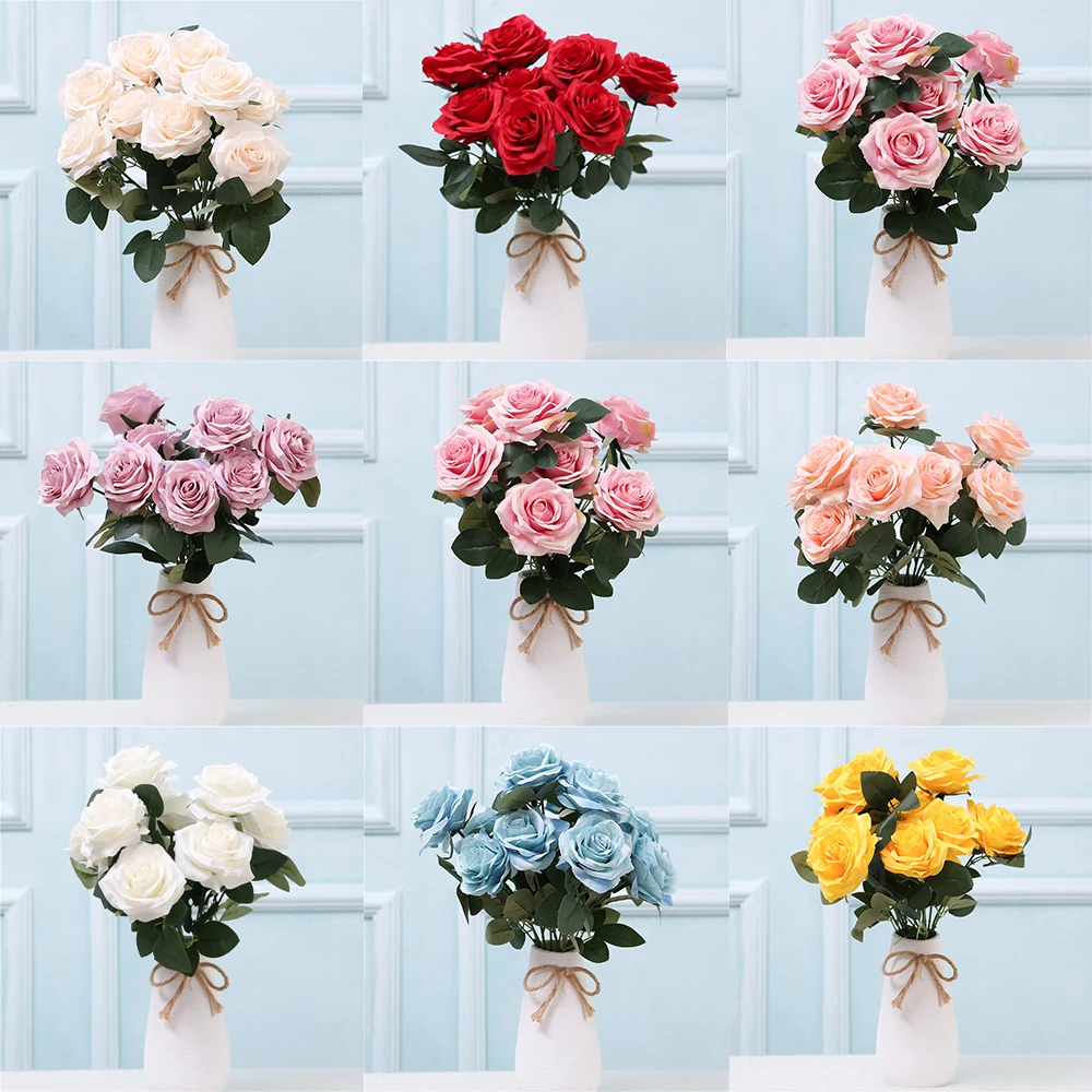 10 Heads Artificial Flower Rose French Rose Bouquet Silk Flower for Home Party Wedding Decoration Fake Flower Fall Decor2019 New