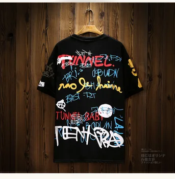 

Summer Hip Hop Printed Graffiti Short Sleeve Tshirt Men Street Cotton Oversize Hip Hop Rap Tshirt Men Rapper Clothing New II50DX