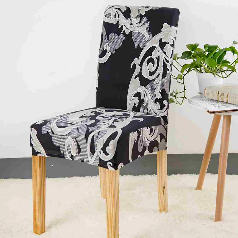 Черный чехол на стул с цветочным принтом для столовой, современные банкетные вечерние, Эластичный Чехол для сидения