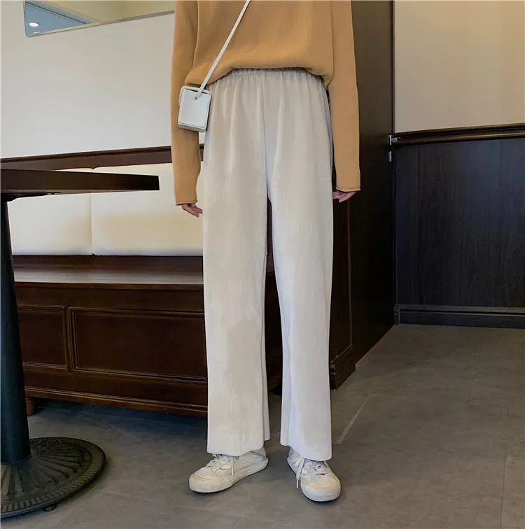 KINOMI осень-зима, теплые вельветовые Широкие штаны с серебристой лисой, шикарные свободные штаны с высокой талией, повседневные длинные штаны в Корейском стиле - Цвет: apricot