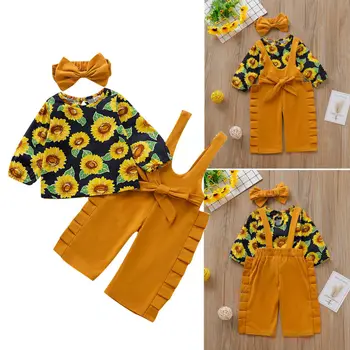 

Emmababy Newborn Baby Girl Fall Clothes Autumn Long Sleeve Sunflower Tops+Bowknot Slip Pants+Headband Outfit Set