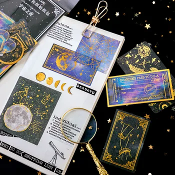 

60PCs/set Moon Planet Journal Gold Foil Paper Sticker Decoration Diy Ablum Diary Scrapbooking Label Sticker Kawaii Stationery