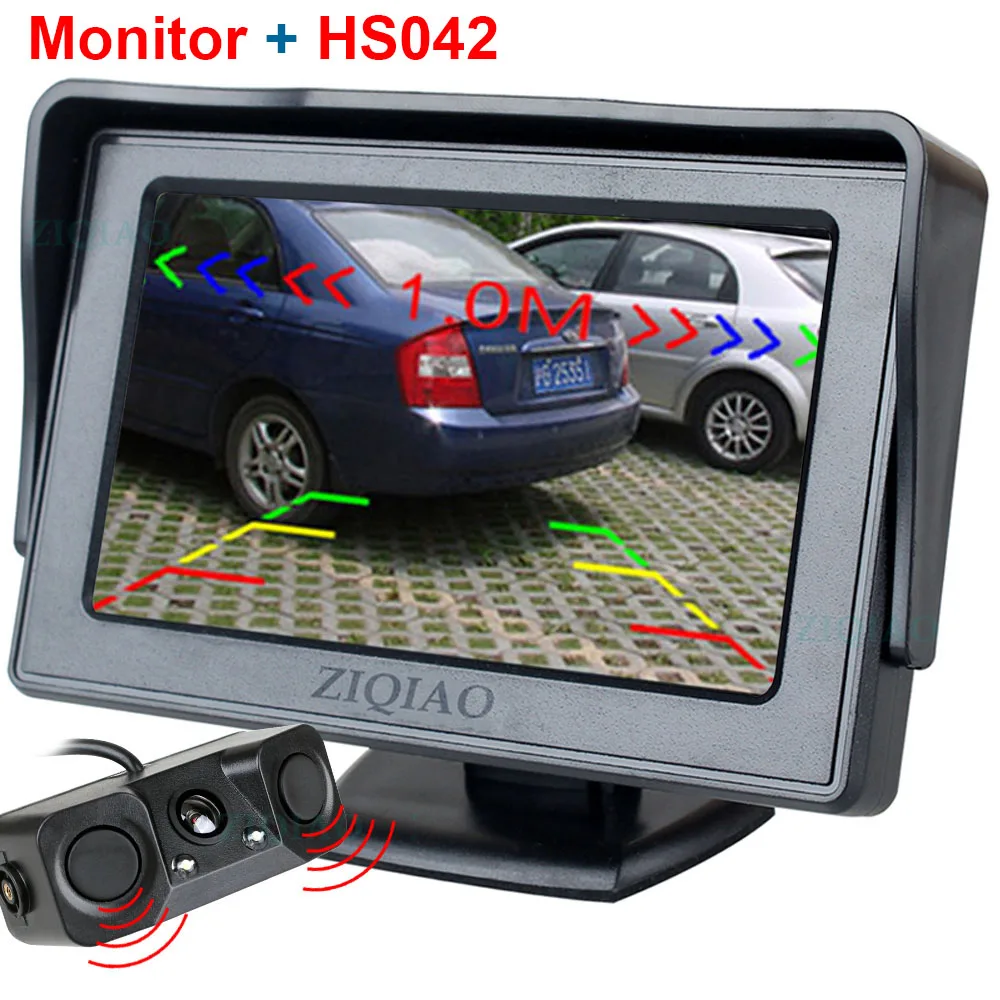 Автомобильный 4," монитор TFT lcd дисплей Обратный радар Датчик звуковой сигнализации парковочная вспомогательная камера для автомобиля заднего вида Мониторы - Цвет: P01-HS042