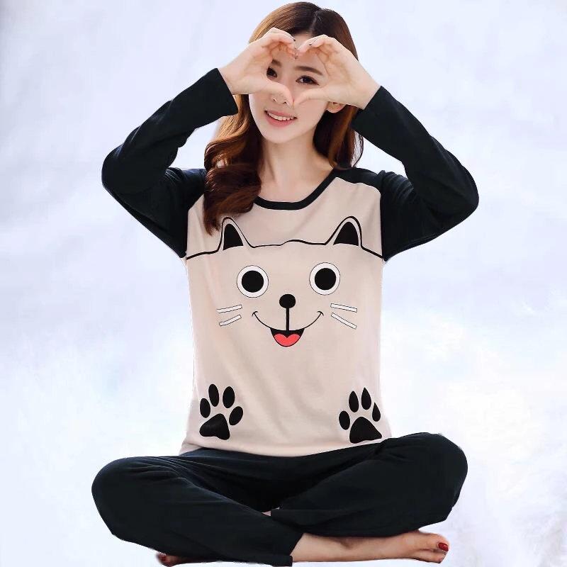 

2019 Women Pajamas Sets Autumn Winter Long Sleeve Thin Print Cute Sleepwear Big Girl Pijamas Mujer Leisure Student Pajama