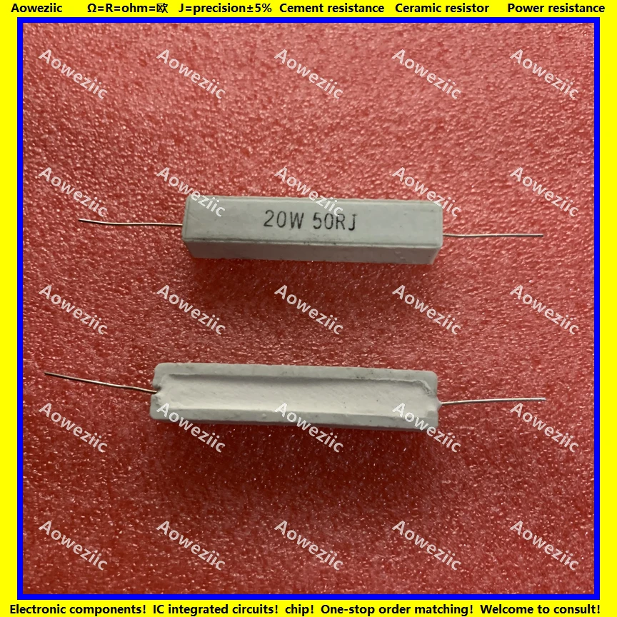 

10Pcs RX27 Horizontal cement resistor 20W 50 ohm 20W 50R 50RJ 20W50RJ 50ohm Ceramic Resistance precision 5% Power resistance