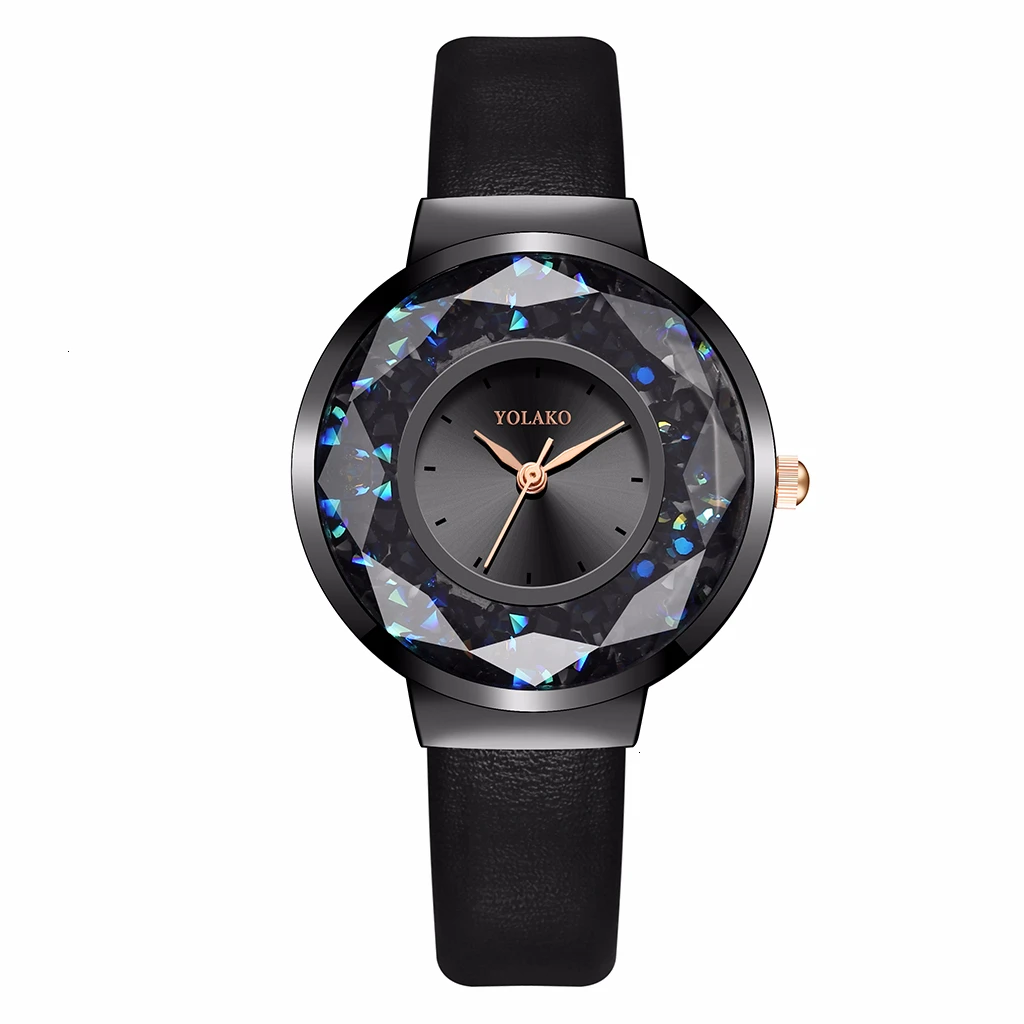 Reloj Mujer роскошные женские часы кварц Стразы Часы YOLAKO бренд Для женщин кожа перемещение с бриллиантами часы Relogio Feminino - Цвет: black black