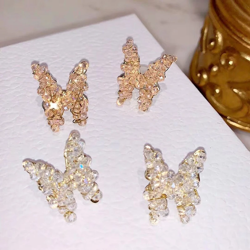 Fashion Delicate Crystal Butterfly Ear Stud Earring For Women Shining Elegant Earrings Pendientes Brincos Mujer Boucle D'oreille |