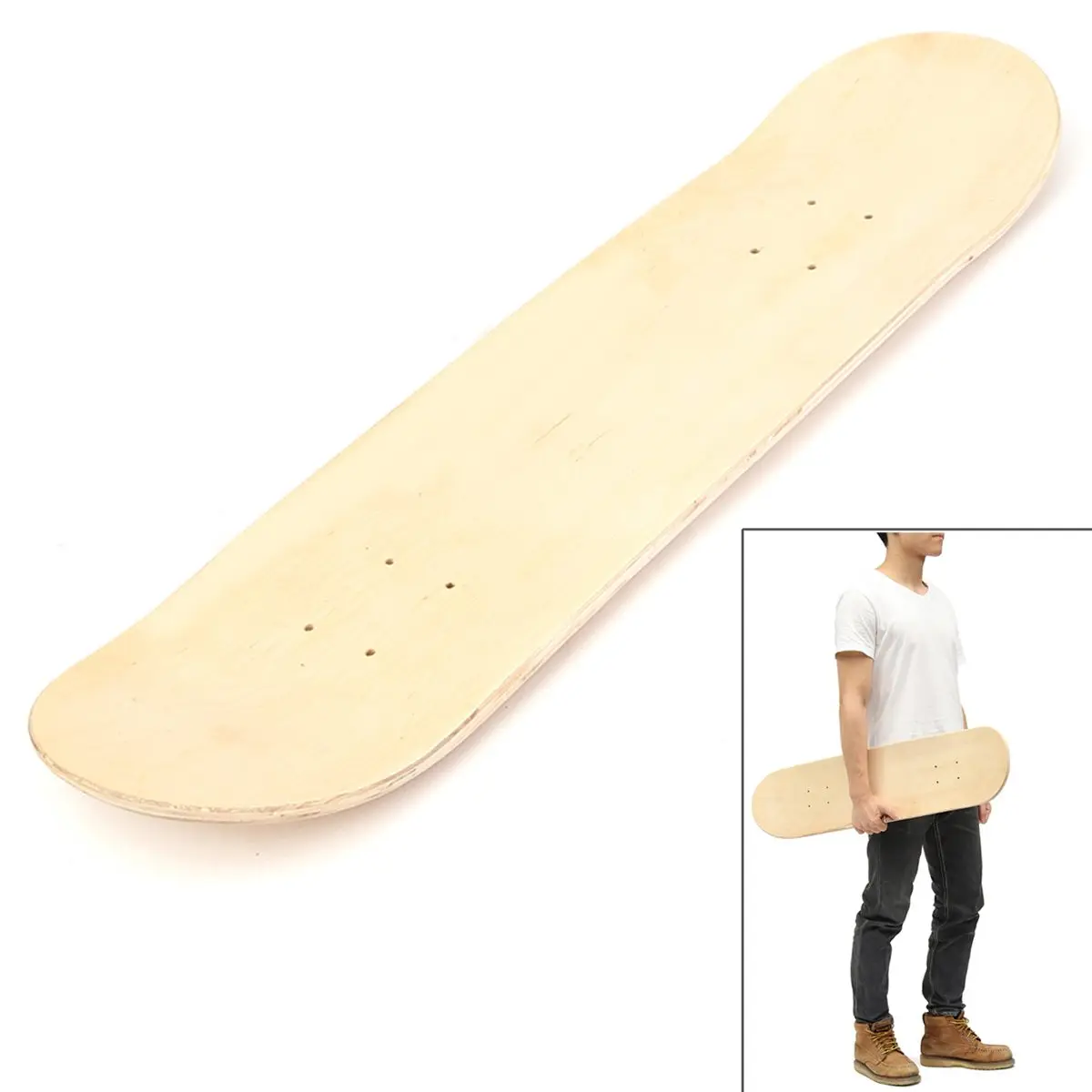 8inch 8 Layer Maple Wood Blank Skateboard Deck Double Concave Natural Long Skateboard
