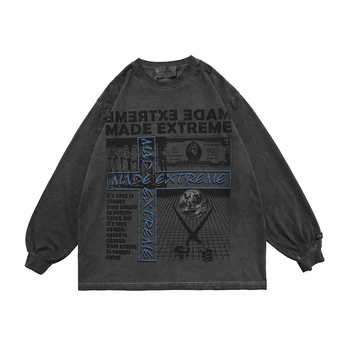 

2020 Men Streetwear Hip Hop Graffiti T Shirt Long Sleeve Harajuku Tshirt Oversized Autumn Loose T-shirt Cotton Causal Tops Tees