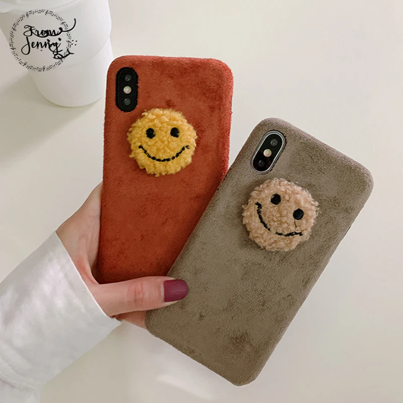 From Jenny простая Фланелевая пижама в виде улыбающихся рожиц для iPhone x xr xs max 6 6s 7 8 плюс красивые осенне-зимние Чехол для мобильного телефона