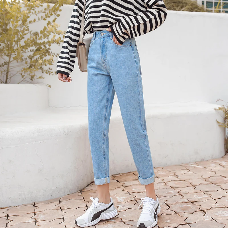 Новые женские брендовые джинсы 2020 черные белые синие шаровары потертые