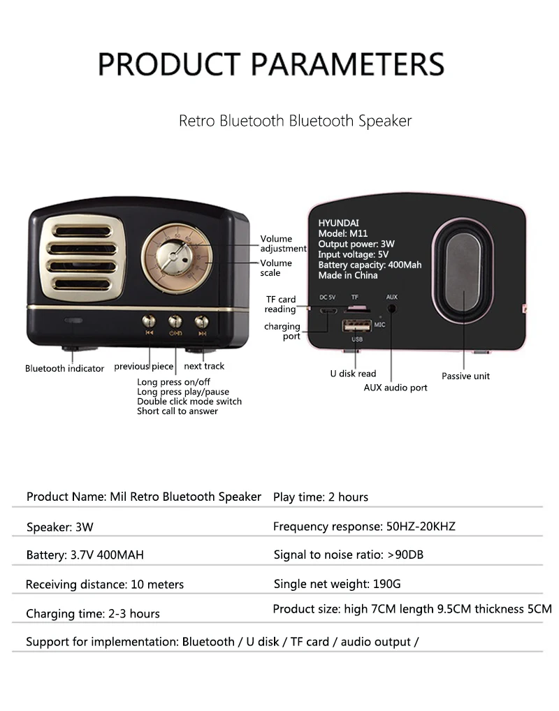Портативный bluetooth-динамик Ретро Мини Портативный беспроводной bluetooth-колонка USB/TF карта музыкальный плеер HIFI сабвуфер динамик