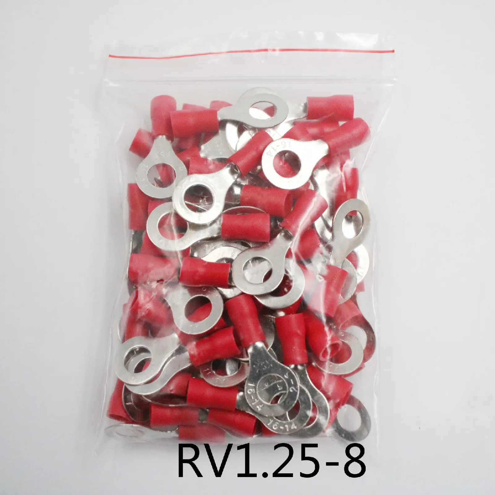 RV1.25-8 красный круговой 22-16 AWG 0,5-1.5mm2 изолированный Кольцевой зажим Соединительный кабель с разъемом кабеля разъем провода 100 шт./упак. RV1-8 RV