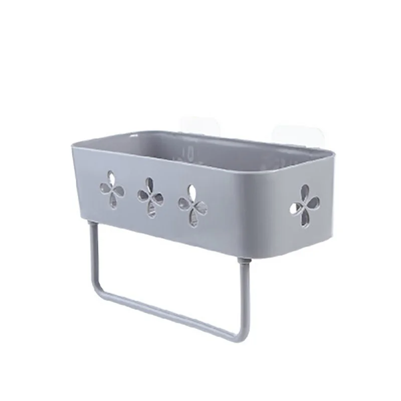 

Bathroom Kitchen Storage Shelf Punch-free Plastic Storage Shelf Multi-function Suction Cup Concise Hollow-out Storage Shelf