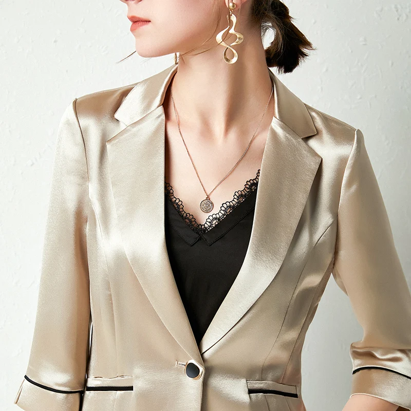

BELIARST 2020 Spring New Small Suit Woman Suit Collar Cardigan Slim Fashion Jacket 100% Silk Suit