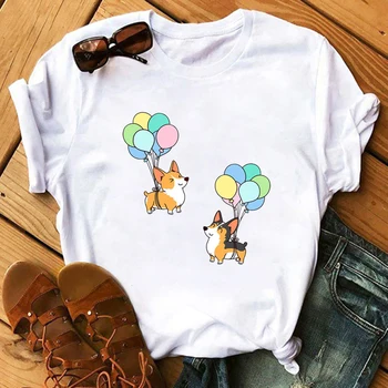 

Maycaur New Corgi Women T Shirt Kawaii T Shirt Women Harajuku Cute Short Sleeve T-shirt 90s Korean Style Tshirt Fashion Top Tees