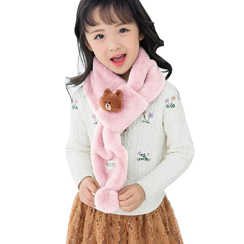 Детский шарф для девочек, плюшевый меховой шарф, милый медведь, Декор, воротник, шаль, шейный утеплитель для зимы - Цвет: P