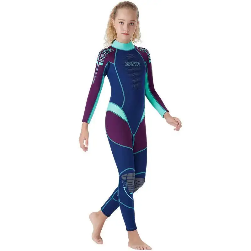 2.5mm full body neoprene swimsuit boys girls neoprene wetsuit kids one piece swimwear children diving suit Back Zip wet suit - Цвет: A1