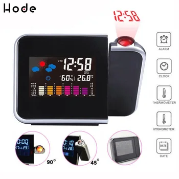 

Digital LCD Projection LED Display Alarm Clock Weather Snooze Function Temperature Thermometer Humidity Table Clock Decor