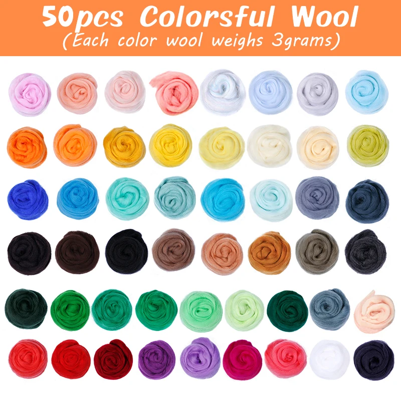 Wool Felting Kit IMZAY 50 Colors 3g Wool Roving Fibre DIY Felt Needlework Handcraft Fabric Material Wool Felting Kit for Small Toys