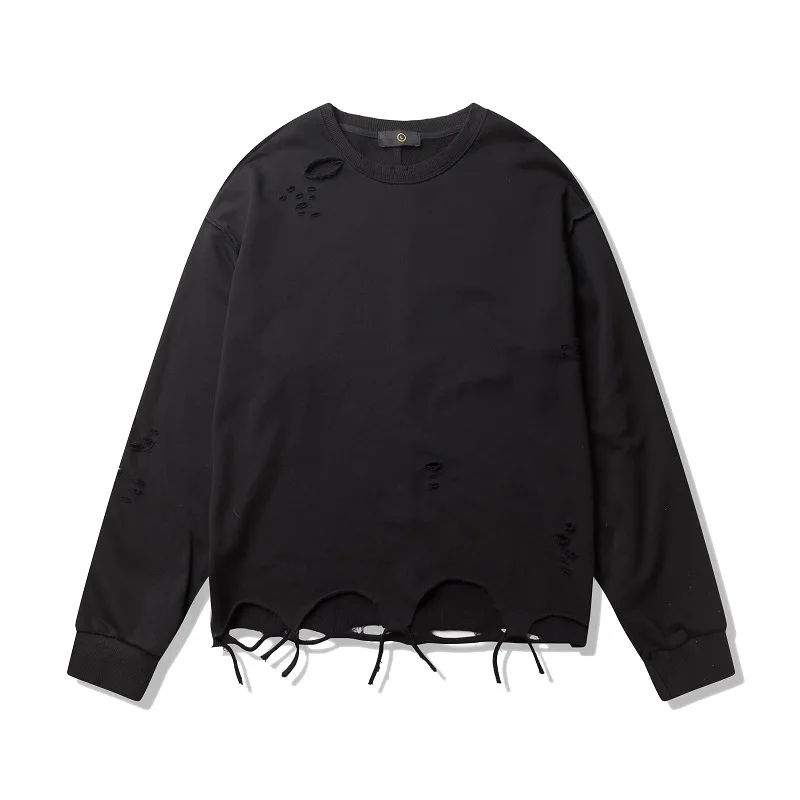 QoolXCWear мужские модные толстовки с дырками три цвета оверсайз Highstreet Sweatershirt INS пуловер толстовки для мужчин 2505 - Цвет: black