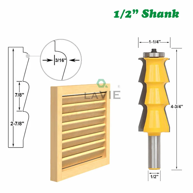 

1pc 12mm 1/2" Shank Milling Cutter Woodwork Louver Shutter Style Router Bit Louvre Door Knife Woodworking Tools MC03049