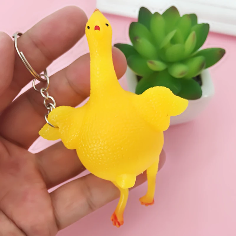 Creative spoof toy keychain vent chicken laying hens funny squeezing children gift stalls small gifts