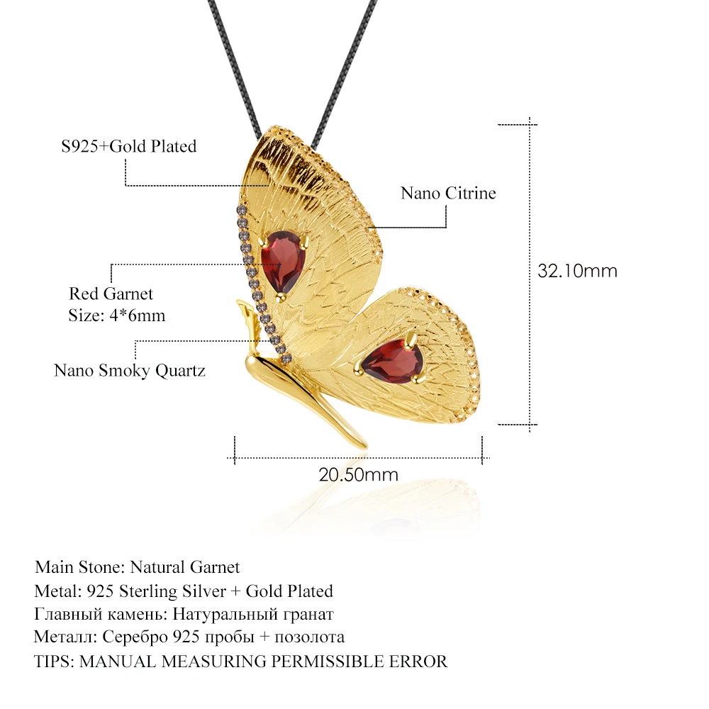 Ювелирная балетная 925 пробы серебряная брошь в виде животного 1.05Ct натуральный гранат Золотая Бабочка Брошь Подвеска для женщин хорошее ювелирное изделие