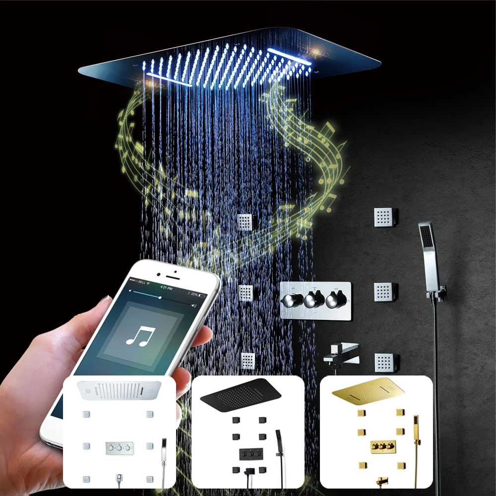 Bluetooth Music LED Shower Head Spa Shower Waterfall Hot Cold Bathroom