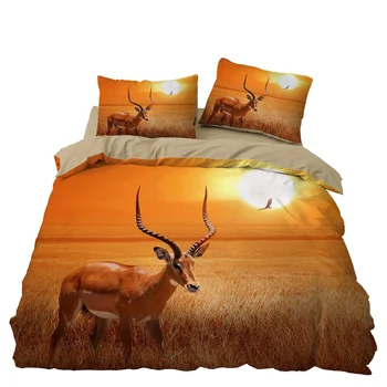 

Elk Antlers Bedroom Decor Bedding Set Grassland Background Microfiber 1PC Duvet Cover with Pillowcases No Comforter Drop Ship