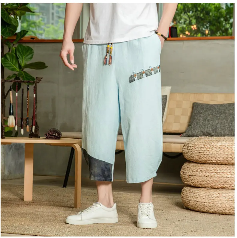 New Man Pants 2021 Summer Baggy Male Harem Pants Cotton Linen Vintage Elastic Waist Casual Sweatpants Men Big Size Trousers 5XL tie dye harem pants