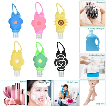 

6pcs/Set Travel Portable Hand Gel Holder Split Bottles Kawaii Kids Detachable Cover Silicone Bath Shower Hand Sanitizer Holder