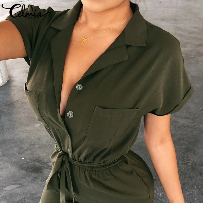Women Short Rompers Celmia Casual Loose Short Sleeve Summer Jumpsuits Lapel Buttons Sashes Playsuits Sexy 5Xl Short Overalls 7 Women Short Rompers Celmia Casual Loose Short Sleeve Summer Jumpsuits Lapel Buttons Sashes Playsuits Sexy 5Xl Short Overalls 7