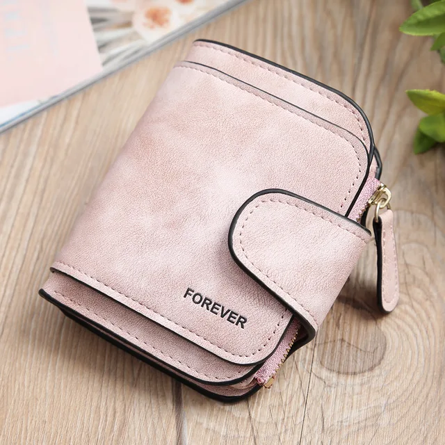 Fashion Women's Short Wallets PU Leather Matte High-Capacity Casual Coin Purse Zipper Money Bag Hasp Clutch Card Holder Clip Pink