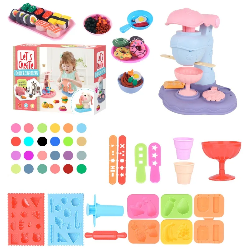 DIY Pretend Play Dessert Cake Toys Kitchen Soft Plasticine Ice Cream Food Mini Toys Girls Educational Toy Gift for Children - Цвет: CL